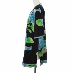LEONARD 花柄プリントノーカラージャケット ブラック