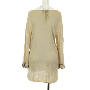 LEONARD FASHION 花柄プリントラインストーンチュニック L ベージュ