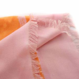 LOUIS VUITTON ストール 大判 モノグラム フリンジ シルク ウール バイカラー  オレンジ ピンク