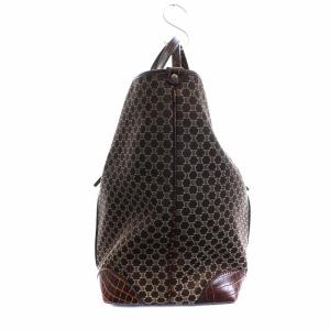 CELINE ヴィンテージ マカダム柄 トートバッグ キャンバス クロコ型押し レザー ブラウン