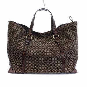 CELINE ヴィンテージ マカダム柄 トートバッグ キャンバス クロコ型押し レザー ブラウン
