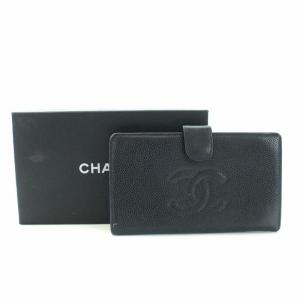 CHANEL ココマーク キャビアスキン がま口 二つ折り財布 コインケース 60番台 黒