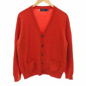 カーディガン ニット Vネック エルボーパッチ ウール 長袖 M レッド