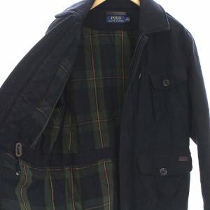 POLO RALPH LAUREN ウールコート 裏地チェック ジップアップ M ネイビー