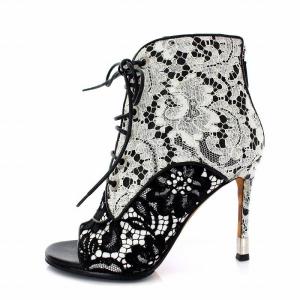 GIVENCHY ブーツサンダル 花柄 総レース レースアップ ピンヒール 23 ホワイト ブラック