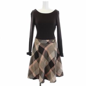 19AW ドッキングニットチェックワンピース 38 ブラウン