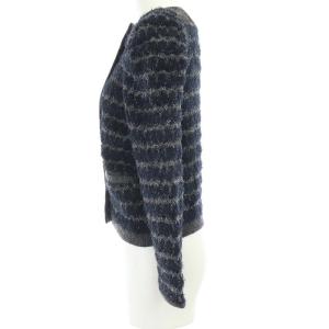 Drawer 長袖 ニットカーディガン ボーダー クルーネック ジップアップ カシミヤ モヘヤ混 1 ネイビー グレー