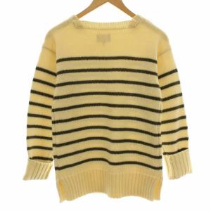 Nigel Cabourn 近年モデル ニット セーター ボーダー スクエアネック ロールアップ 長袖 ウール 6 S カーキ