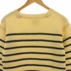 Nigel Cabourn 近年モデル ニット セーター ボーダー スクエアネック ロールアップ 長袖 ウール 6 S カーキ