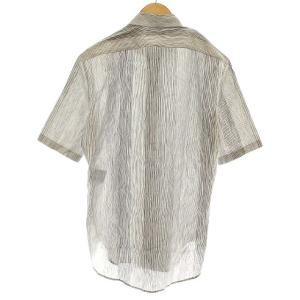 SAINT LAURENT PARIS 2017年製 シャツ リネン混 ストライプ 半袖 比翼ボタン S グレー
