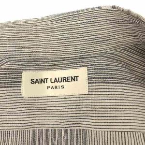 SAINT LAURENT PARIS 2017年製 シャツ リネン混 ストライプ 半袖 比翼ボタン S グレー