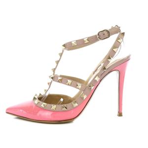 VALENTINO GARAVANI ロックスタッズ ストラップ サンダル エナメル 39 26.0cm ピンク