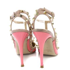 VALENTINO GARAVANI ロックスタッズ ストラップ サンダル エナメル 39 26.0cm ピンク