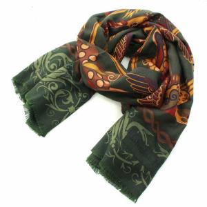 Salvatore Ferragamo カシミヤシルク混総柄ストール カーキ