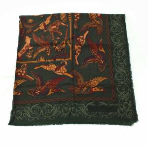 Salvatore Ferragamo カシミヤシルク混総柄ストール カーキ