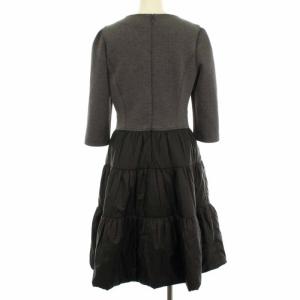 M'S GRACY 20年製 ワンピース フレア ひざ丈 異素材 中綿スカート 七分袖 38 M グレー ブラック