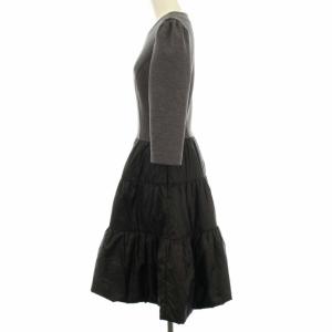 M'S GRACY 20年製 ワンピース フレア ひざ丈 異素材 中綿スカート 七分袖 38 M グレー ブラック