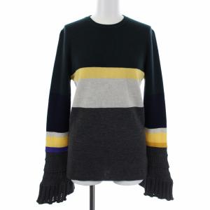 19AW striped fine knit sweater M カーキ 