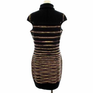 MISSONI タートルネックミニボーダーニットワンピース 40 ブラック
