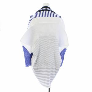 ISSEY MIYAKE ハイネックプリーツカットソー ボーダー ブラック ブルー