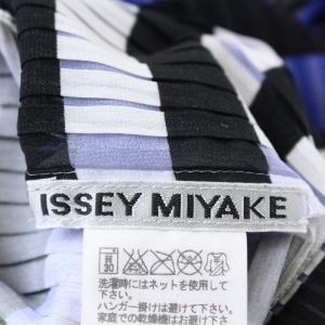 ISSEY MIYAKE ハイネックプリーツカットソー ボーダー ブラック ブルー