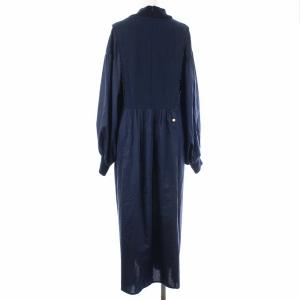 MUVEIL 21AW ピンタックスリーブワンピース ロング 長袖 ハイネック 36 ネイビー