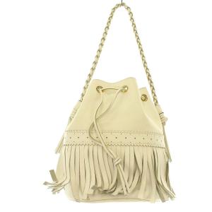J&M DAVIDSON カーニバル 巾着バッグ ハンドバッグ フリンジ  レザー ホワイト