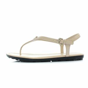 PRADA 三角プレート ストラップ トングサンダル フラット エナメル 36 ベージュ