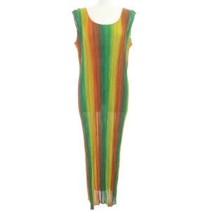 プリーツ ワンピース ロング ノースリーブ マルチカラー