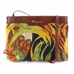 ショルダーバッグ PVC レザー 総柄 ブラウン マルチカラー