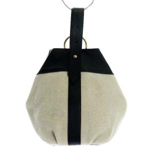 UNITED ARROWS ハンドバッグ キャンバス フェイクレザー リング バイカラー ベージュ ブラック