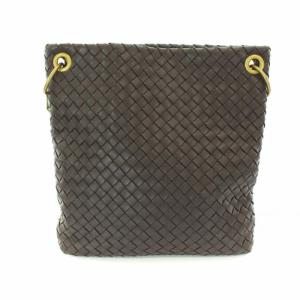 BOTTEGA VENETA イントレチャート ショルダーバッグ レザー ブラウン ゴールド 179330