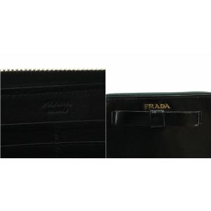 PRADA ロングウォレット ラウンドファスナー リボン ロゴ コーティングレザー ブラック