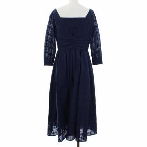 EPOCA Vネック七分袖チェックワンピース 40 ネイビー