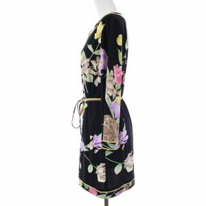 LEONARD FASHION チュニック ワンピース 七分袖 花柄 L ブラック