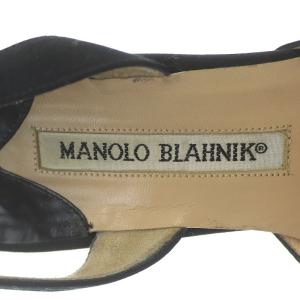 MANOLO BLAHNIK パンプス ポインテッドトゥ ハイヒール ピンヒール ストラップ サテン 37.5 ブラック