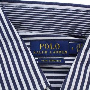 POLO RALPH LAUREN SLIM STRETCH ロゴ刺繍ストライプシャツ 4 ネイビー