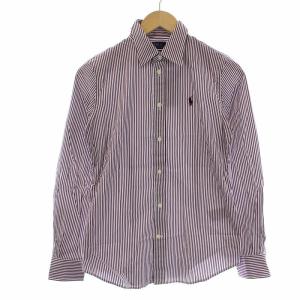 SLIM STRETCH ロゴ刺繍長袖ストライプシャツ 4 ボルドー