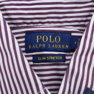 POLO RALPH LAUREN SLIM STRETCH ロゴ刺繍長袖ストライプシャツ 4 ボルドー