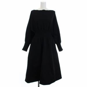 21AW スカラップニットワンピース ロング 長袖 38 ブラック