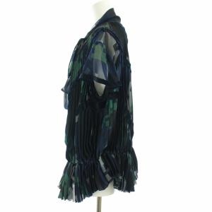 sacai 17SS 総柄 プリーツ ブラウス シャツ 半袖 プルオーバー リボン 1 S