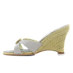 CHANEL ココマーク ミュール サンダル ウェッジソール ストライプ 35 ベージュ グレー