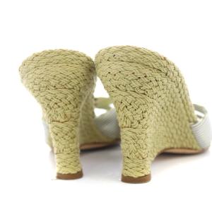 CHANEL ココマーク ミュール サンダル ウェッジソール ストライプ 35 ベージュ グレー