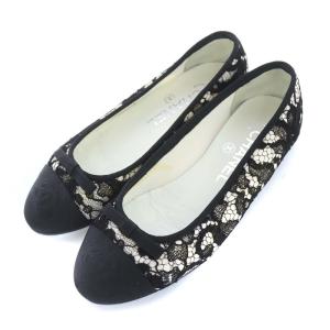 パンプス ココマーク フラット レース 34 ホワイト ブラック