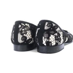 CHANEL パンプス ココマーク フラット レース 34 ホワイト ブラック