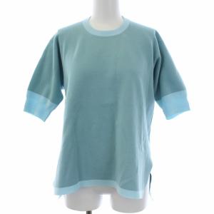 16Gミラノ編み配色ショートスリーブニットセーター ライトブルー