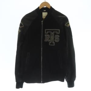 スタジアムジャンパー ジャケット ワッペン レザー混 切替 迷彩柄 L ブラック