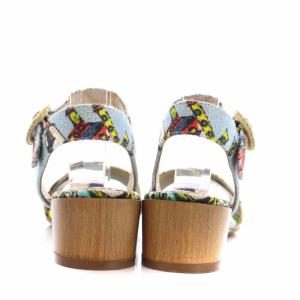 DOLCE&GABBANA サンダル レモン シチリア柄 ストラップ チャンキーヒール 35 ライトブルー イエロー