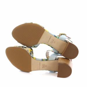 DOLCE&GABBANA サンダル レモン シチリア柄 ストラップ チャンキーヒール 35 ライトブルー イエロー