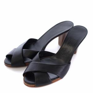 ミュール ウッドソール イタリア製 レザー 5.5 ブラック